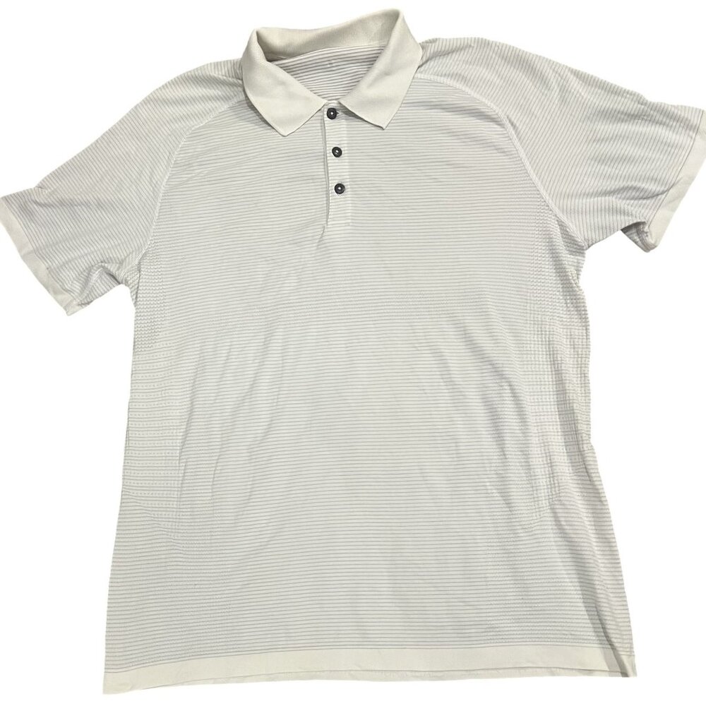 Men's Lululemon White with Gray Stripes Collared Polo Shirt Size L